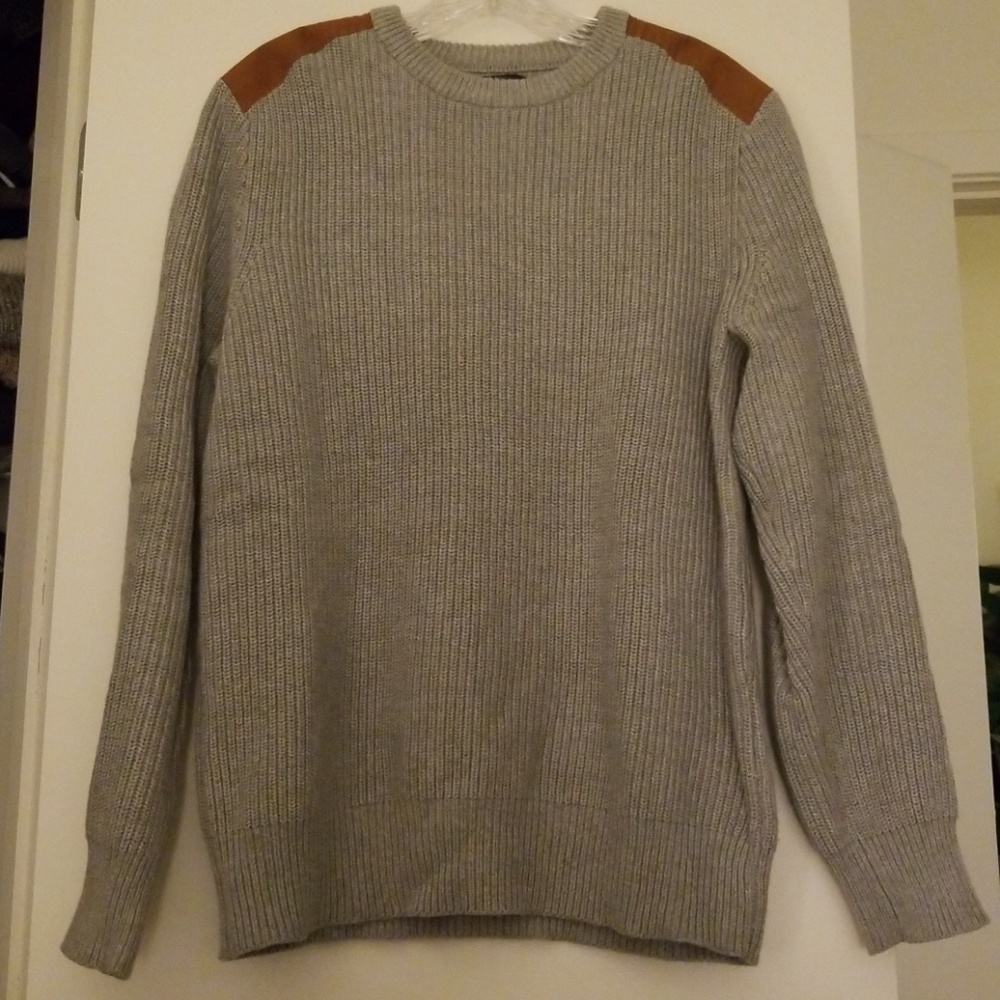 J Crew Ribbed Sweater with Suede Shoulder Patch